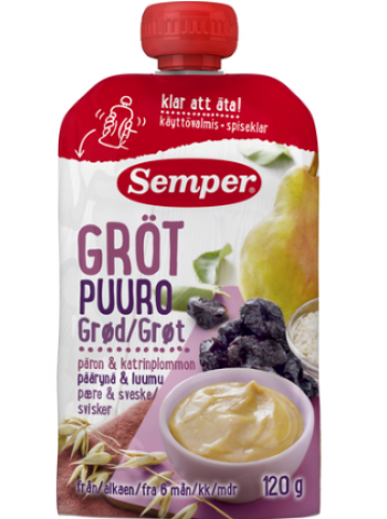 Готовая каша груша слива Semper Puuro Päärynä & Luumu 120г с 6 месяцев 
