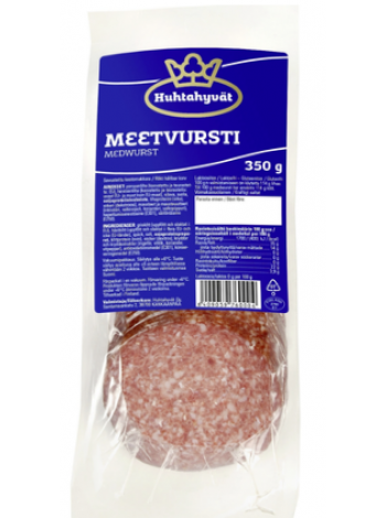 Сервелат Huhtahyvät meetvursti 350г в нарезке Не содержит лактозы