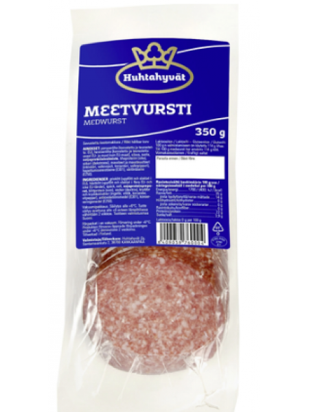 Сервелат Huhtahyvät meetvursti 350г в нарезке Не содержит лактозы