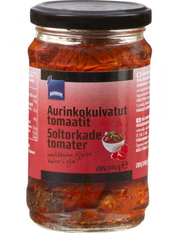 Томаты сушеные в масле Rainbow Aurinkokuivatut Tomaatit Puolikkaina Oljyssä 285/145г с базиликом